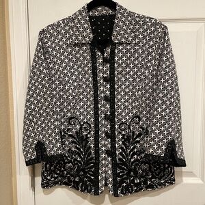 Coldwater Creek Reversible Embroidered Black Eyelet‎ Jacket Blazer Sz M/L